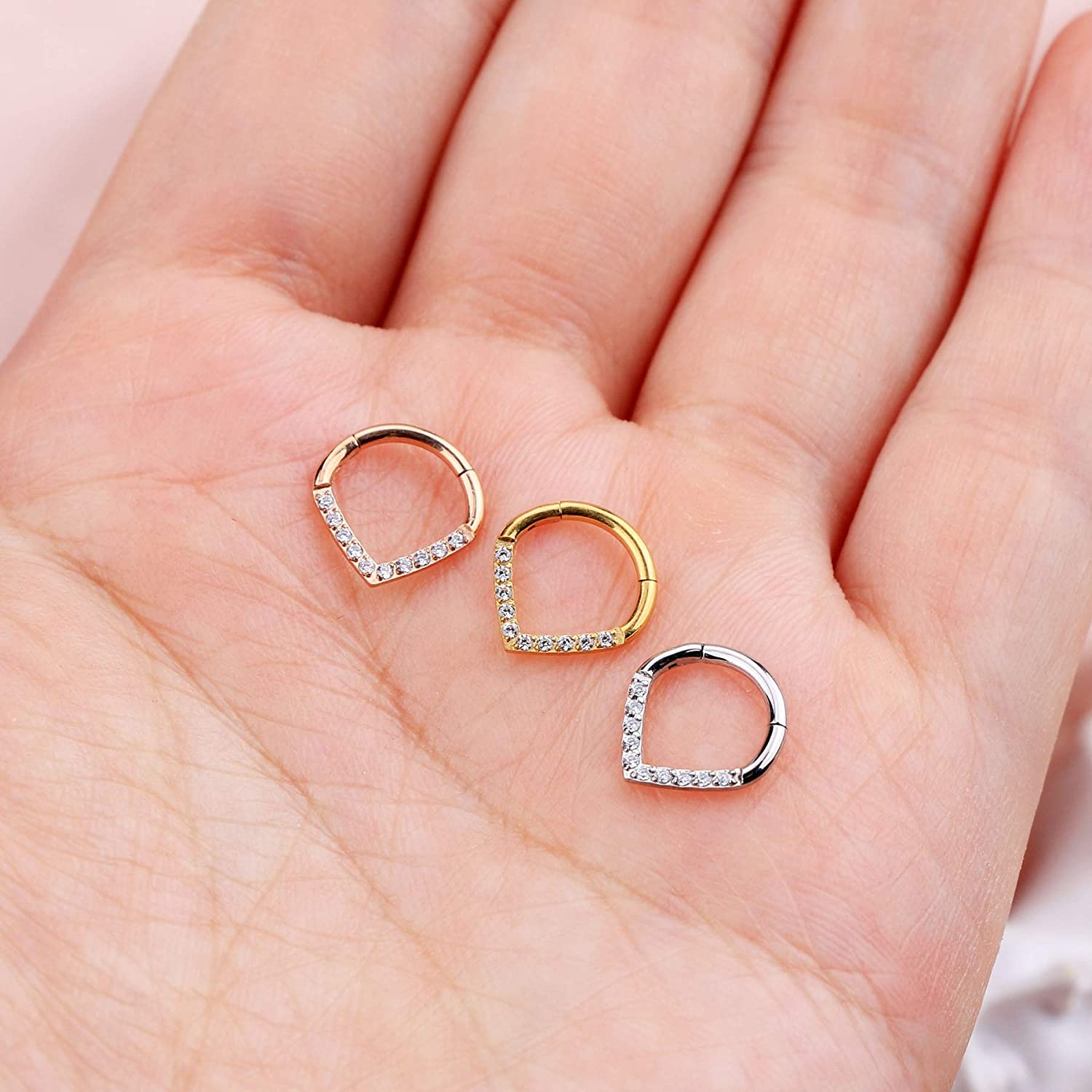 CM Crareesi Mania Teardrop Daith Earrings Hoop Hinged Clicker Rings 16G Helix Cartilage Earrings Hoop 316L Stainless Steel CZ Helix Tragus Daith Septum Clicker Jewellery - Image 6
